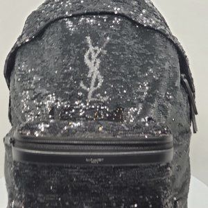 Saint Laurent YSL Black Sequin City Backpack Large